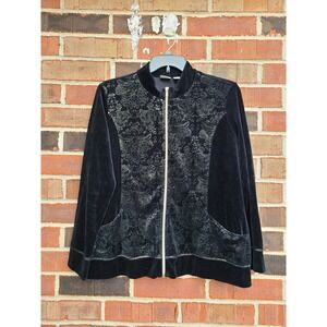 Zenergy by Chicos Black Velvet Floral Zip Up Jacket Women Size 3
